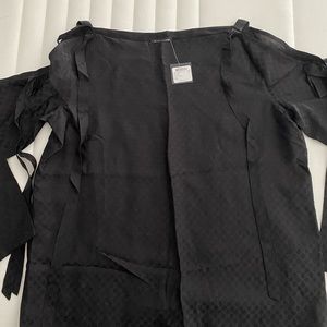 New with tags - black Club Monaco blouse with open sleeves tied with boys.